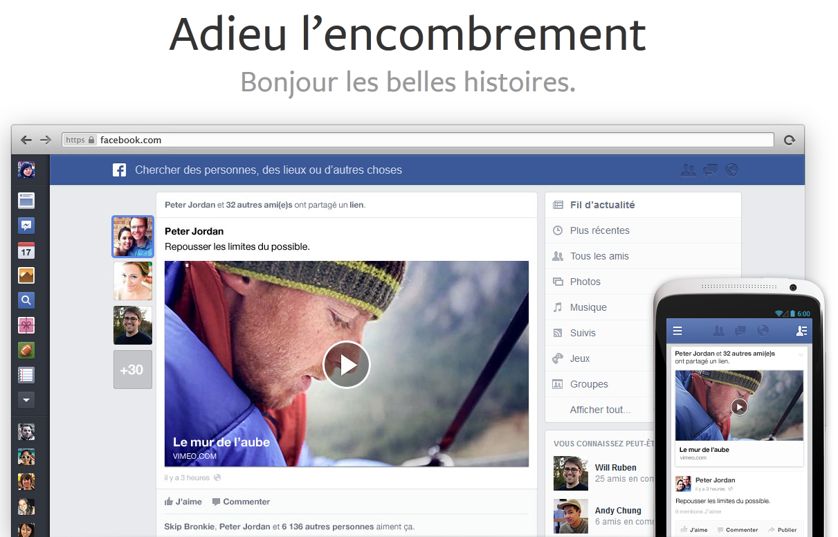 Facebook, un nouveau design responsive